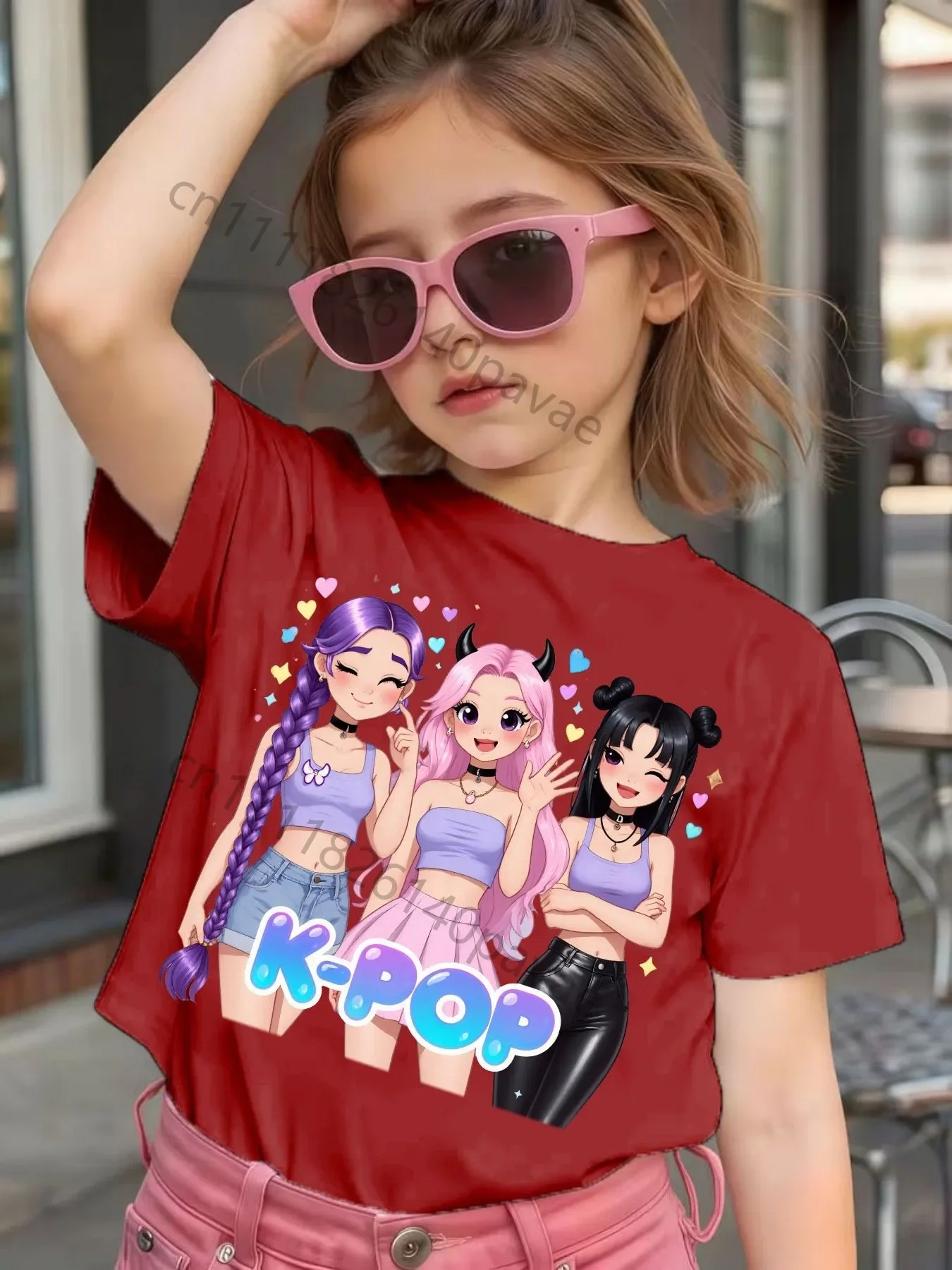 Girls' K-POP T-shirt with Idol Print 100% Pure Cotton Summer Children's Casual T-shirt Fashionable K-pop Style Short Sleeve. - 4