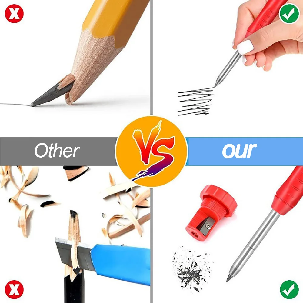 Solid Carpenter Pencil Set Woodworking Mechanical Pencil 3 Colors Refill Construction Job Tools Carpentry Marking Scriber Arch - Image 3