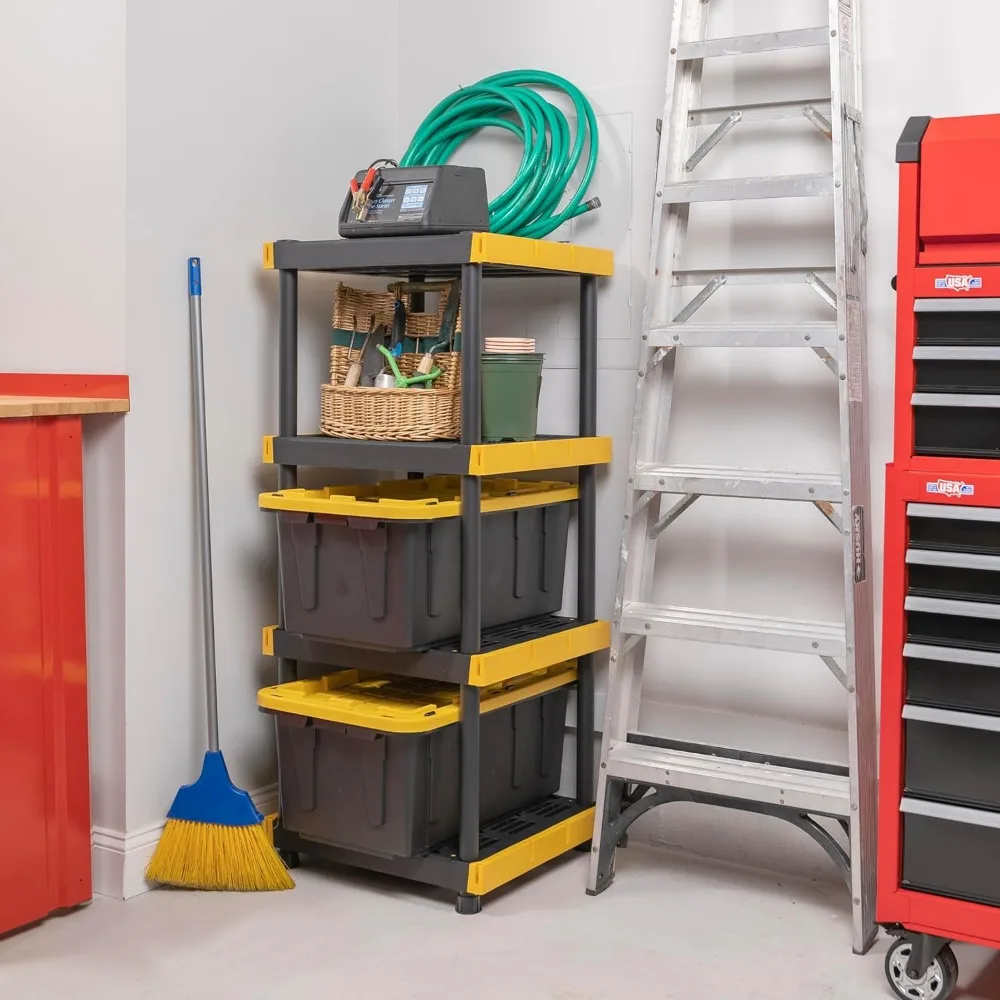 4-Tier Heavy Duty Plastic Storage Shelving Unit, 100lbs, for Indoor/Outdoor Organization, Modular Rack, Extremely Durable 5