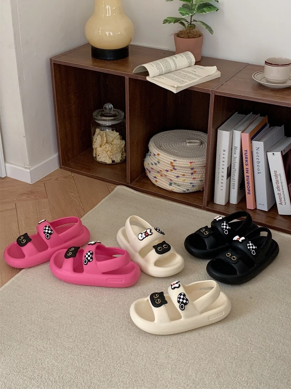 EVA Sandals Women Beach Shoes For Women Thick Sole DIY Hole Sandals Summer Sweet Cool Cute Black Cat Sandals