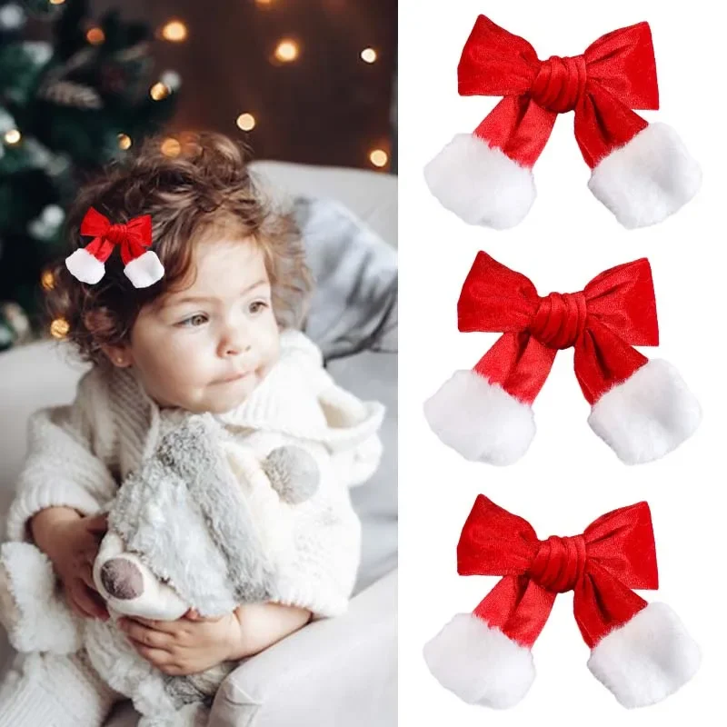 

Oaoleer Christmas Velvet Plaid Hairpin For Baby Girls Solid Hair Bow Clips Barrettes Hairgrips Headwear Winter Hair Accessories