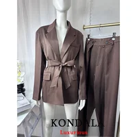 KONDALA Office Lady Casual Chic Solid Women Suit Single Button Sashes Loose Blazer Zipper Pants Fashion 2025 Autumn Winter Sets - Image 6