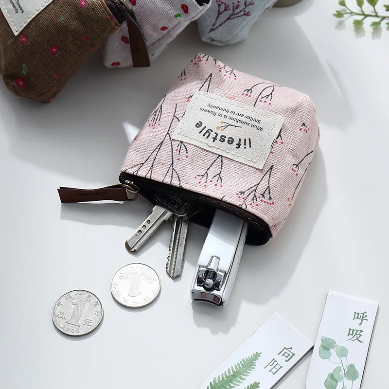 Fashion Flower Pattern Coin Purses Small Fresh Canvas Coin Wallet Lady Girls Earphone Coin Key Money Storage Bag Zipper Pouch