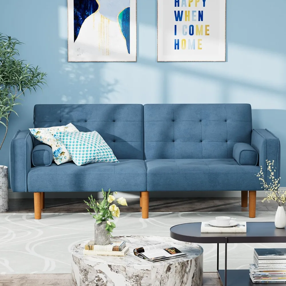 

Living room sofa convertible combination futon sofa bed puff furniture fabric comfort home furniture, sea blue