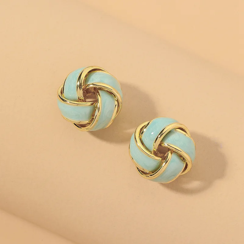 

European and American Women Enamel Glazed Woven Ball Petite Earrings Ins Earrings