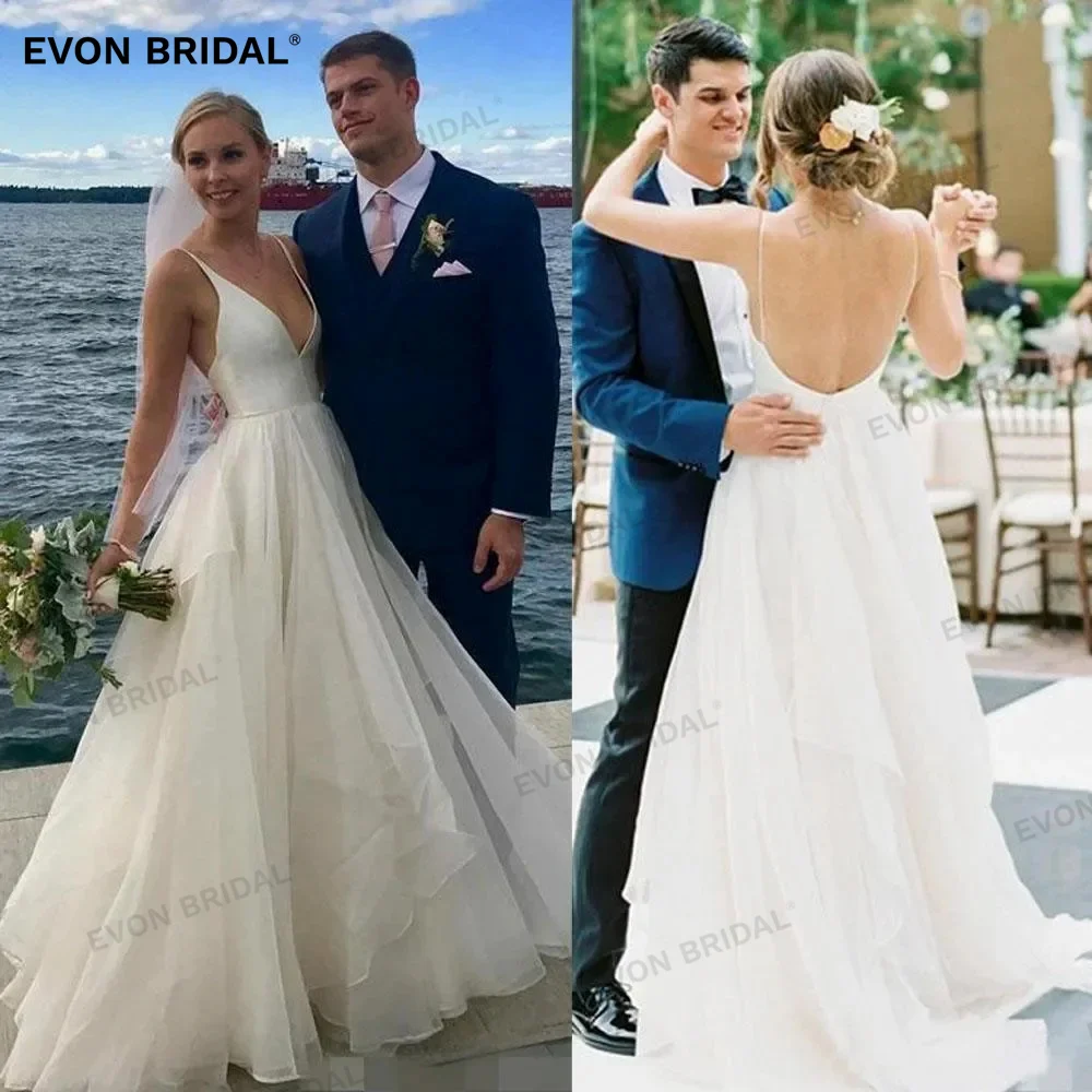 

EVON V-Neck Spaghetti Strap A-Line Wedding Dresses For Women 2024 Backless Floor Length Elegant Bridal Gown Vestido De Novia