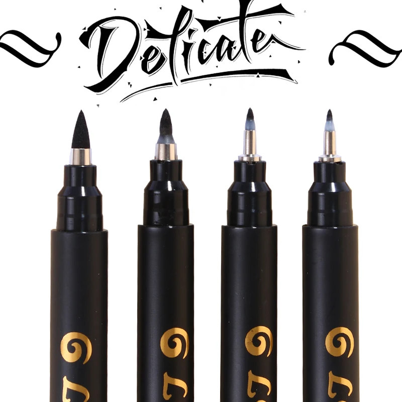 4pcs 레터링 서예 브러쉬 펜 세트, 부드럽고 단단한 팁, 아트 드로잉, 스크랩북, 저널링, 수채화 용 4 크기