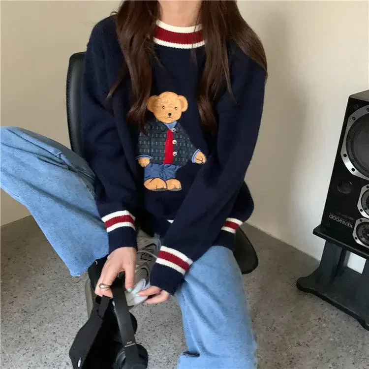 Cute Bear Hoodies Autumn Winter Warm Sweater Pullover Korean Style Harajuku Kawaii Loose Sweatshirt Japanese Street Outwear Tops