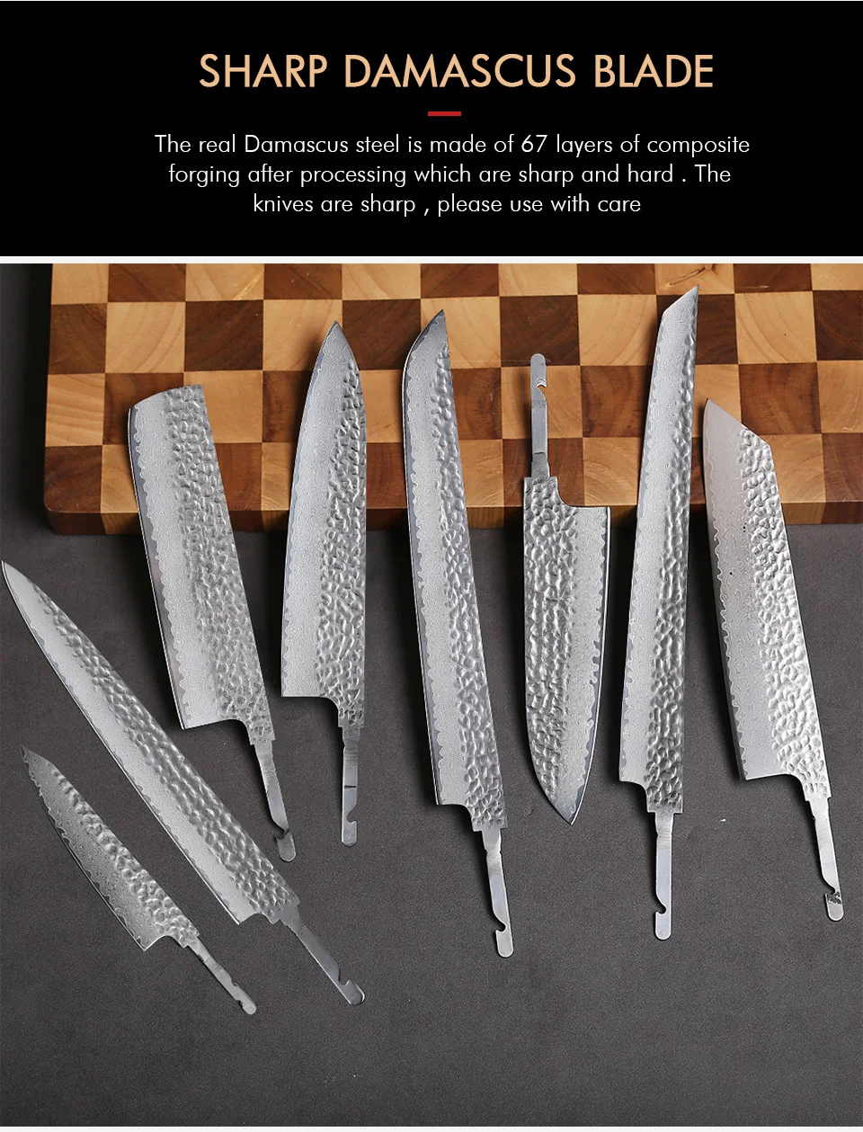 Damascus Steel VG10 Chef Knife Blank - Hand Forged Kitchen Knife Making Tool