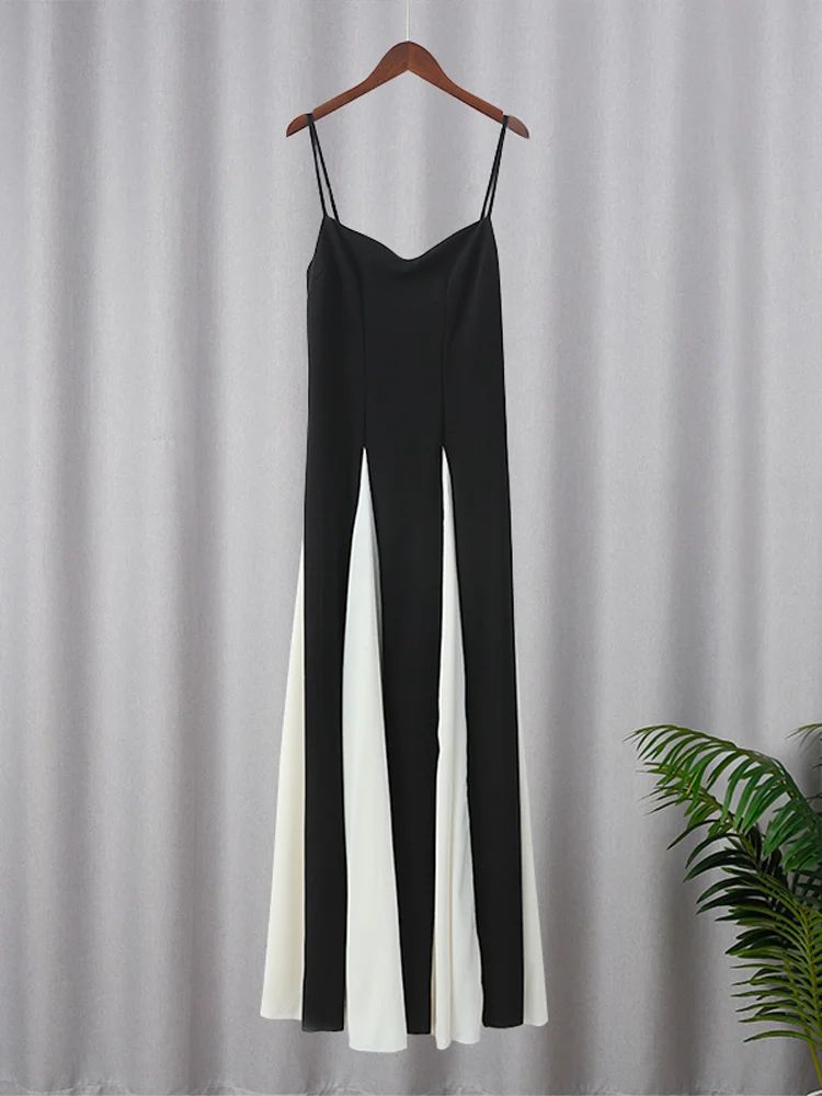 Elegant Black White Contrasting Women Sling Dress Fashion Backless  Sleeveless High Waist Maxi Dresses Female Party A-line Robes - AliExpress
