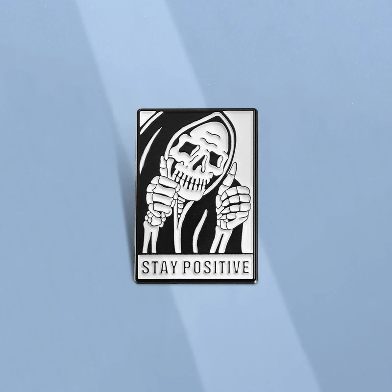 Bleiben positive Schädel ermutigen Geste Zitate Emaille Pins kreative dunkle Punk Halloween Revers Abzeichen Rucksack Hut dekorative Geschenk – Detail 5