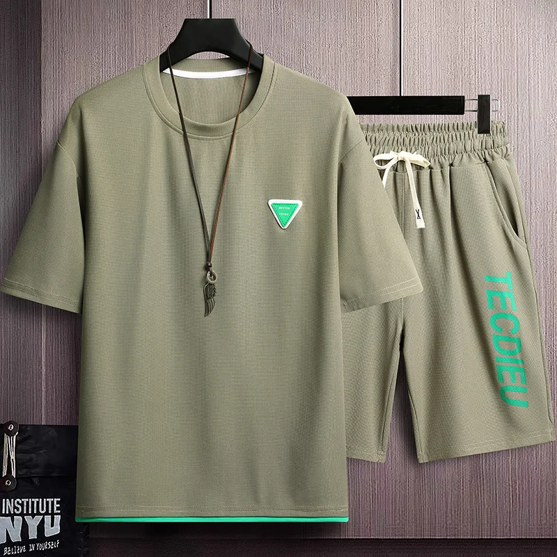 

Men's Sets Casual T-Shirt and Shorts Set 2024 Summer Male Sports Suit Solid Color Tracksuit Loose Suits Size 3XL
