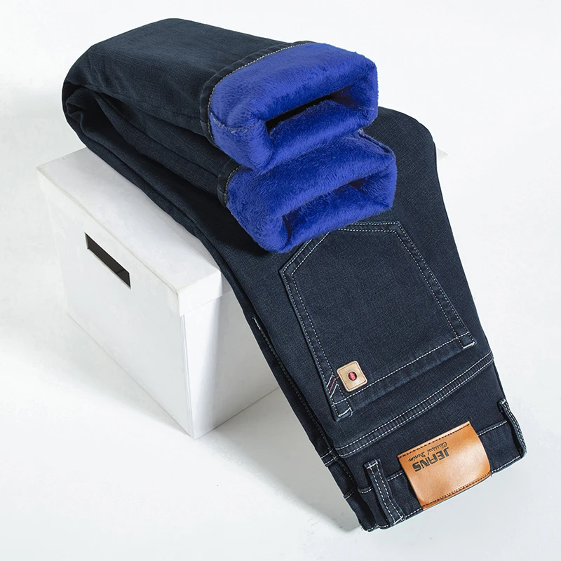 

Fashion Men's Oversized Jeans Fleece Warm Plus Size 44 46 Winter Casual Classic Straight Baggy Plush Trousers Male Denim Pants