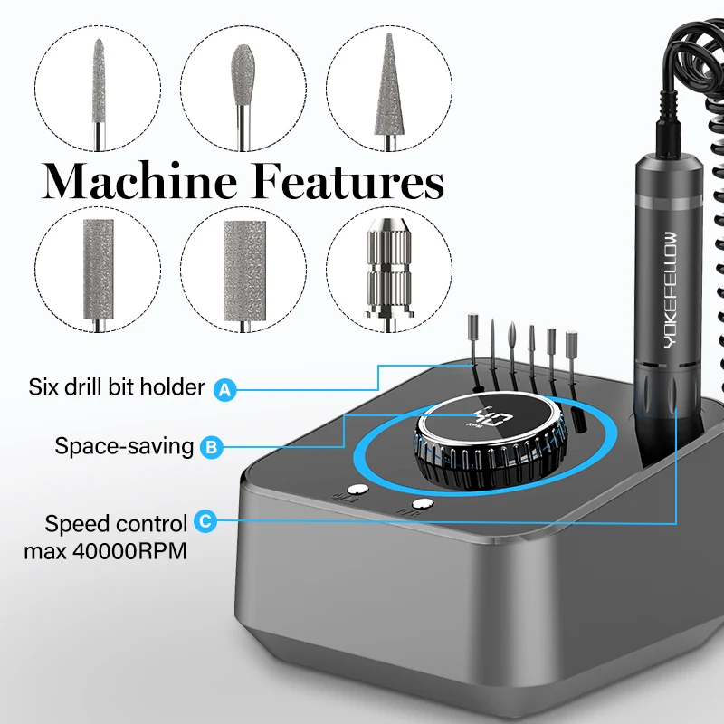 40000RPM Nail Drill Machine Electric Manicure Drill Set With Memory Funtion Nail File Professional Nail Drill Milling Cutters 2