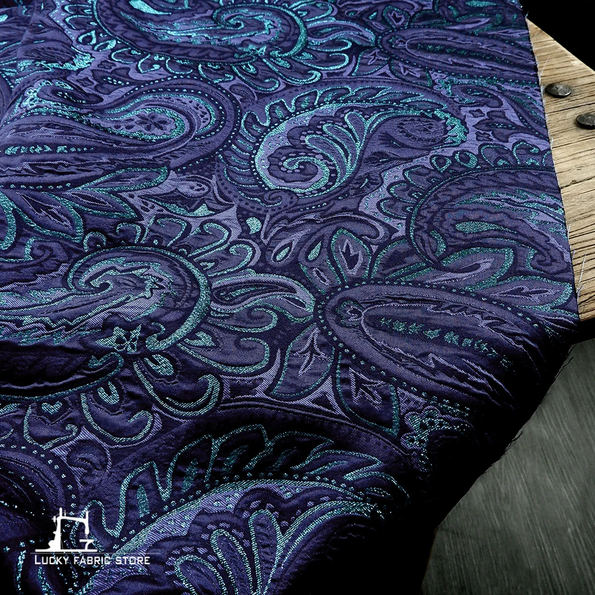 Blue Qiyi cashew flower blended three-dimensional ethnic pattern jacquard texture fabric clothing cloth DIY designer fabric
