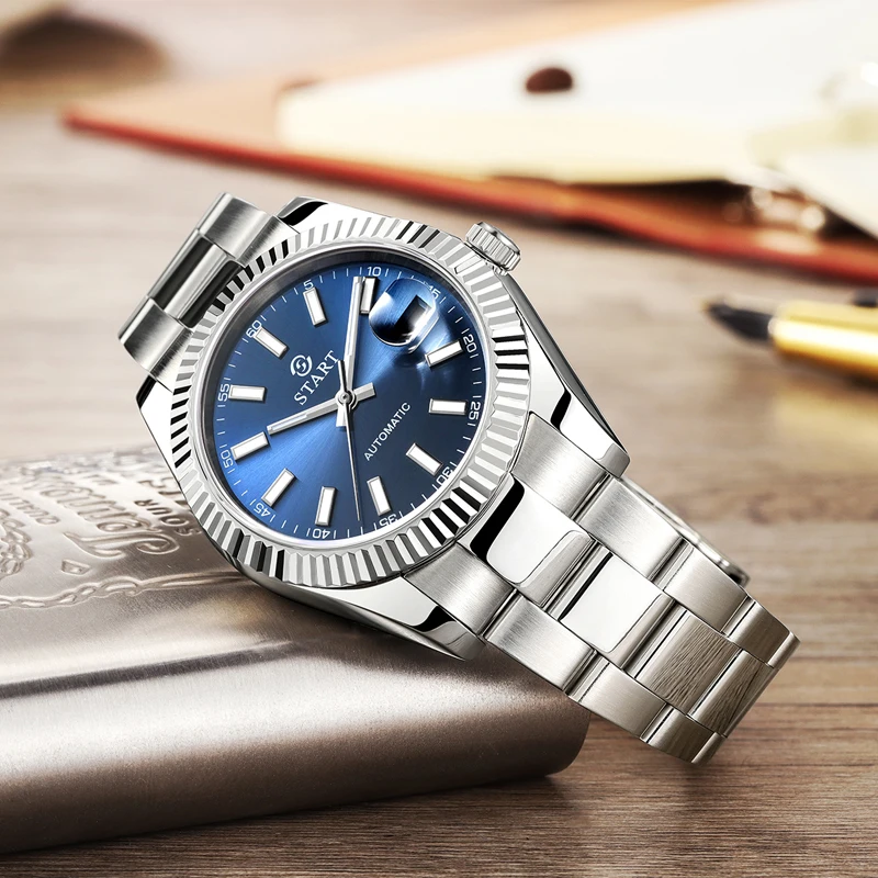 【START】Men's Watch Luminous Scale Dial Automatic Mechanical Watch Date Function Waterproof Metal