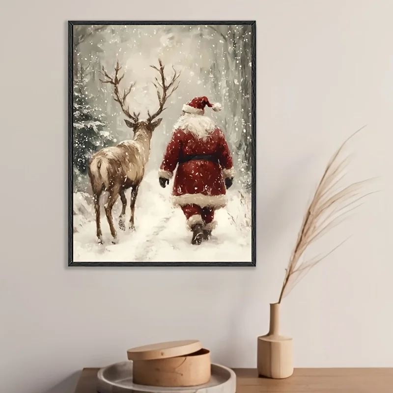 Vintage Christmas Wall Art – Santa & Reindeer Canvas Print Unframed S68d12ca6e58a4eaa9148e341f58ec1ba0