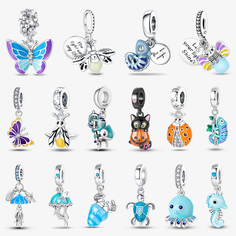 S925 Sterling Silver Glow-in-the-dark Firefly Chameleon Charm Pendant For original Pandora Charms Bracelet Gift beads charms beads charms