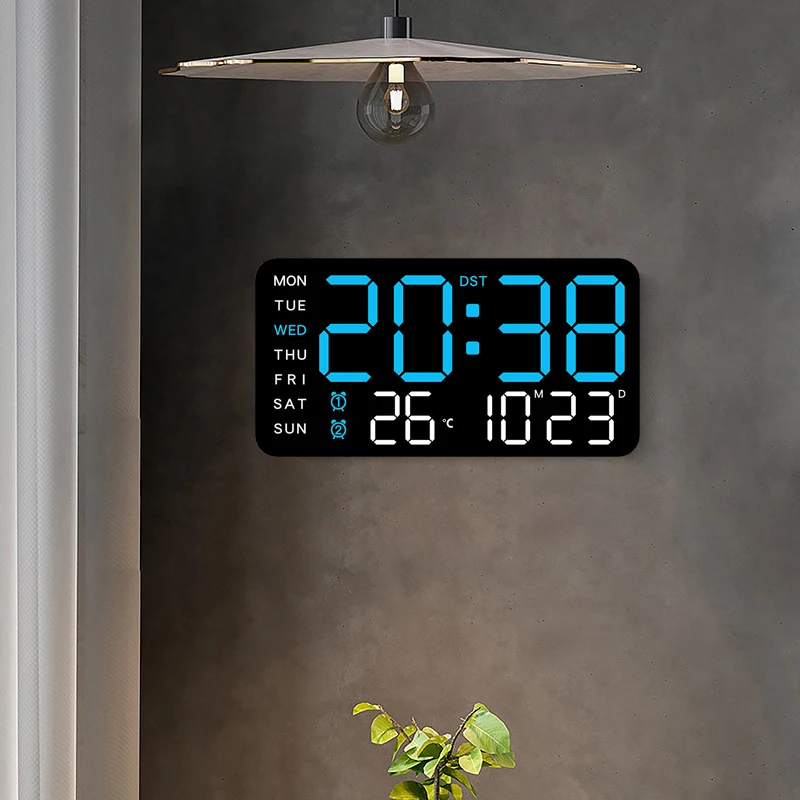 Large LED Digital Wall Clock with Built-in Date, Week, Temperature, and Humidity Display – Multifunctional and Stylish Timepiece