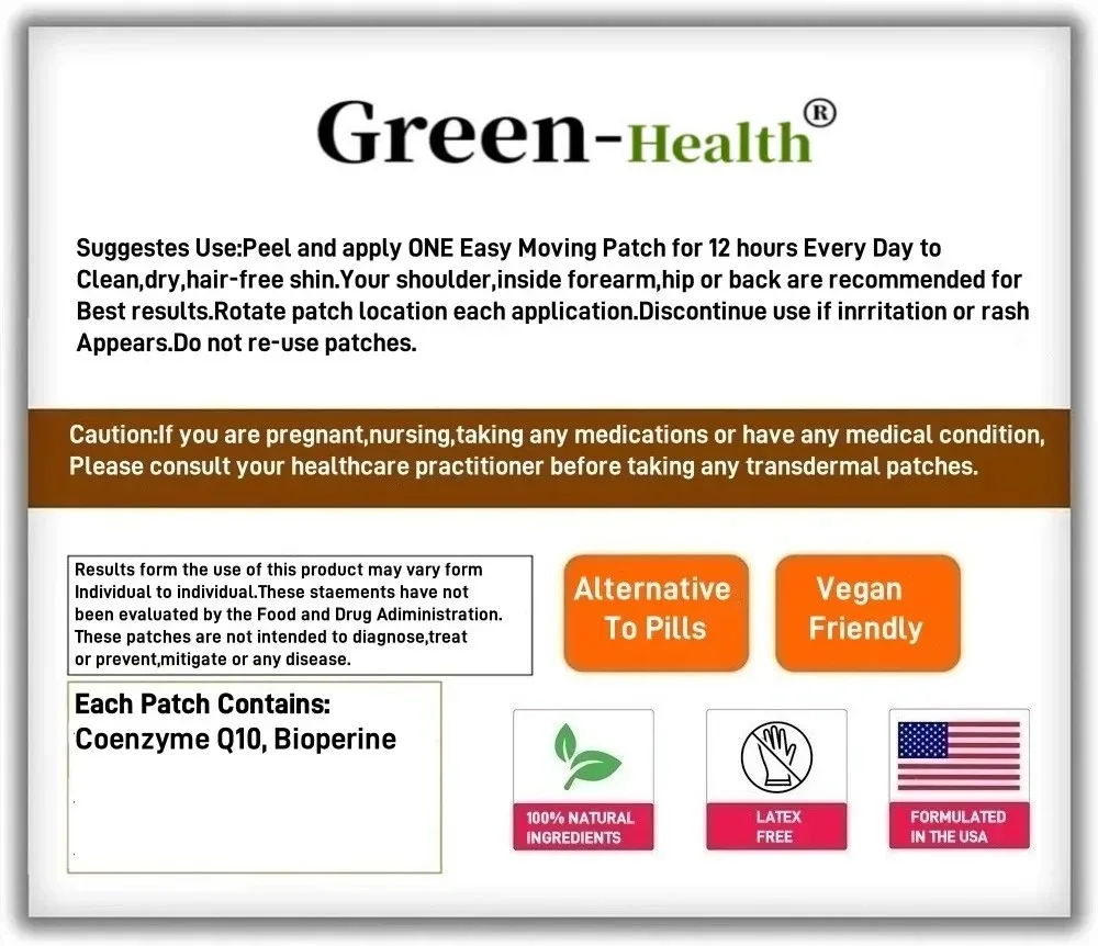 CoQ10 Transdermal Patches Energy Support 30 Patches One Month Supply