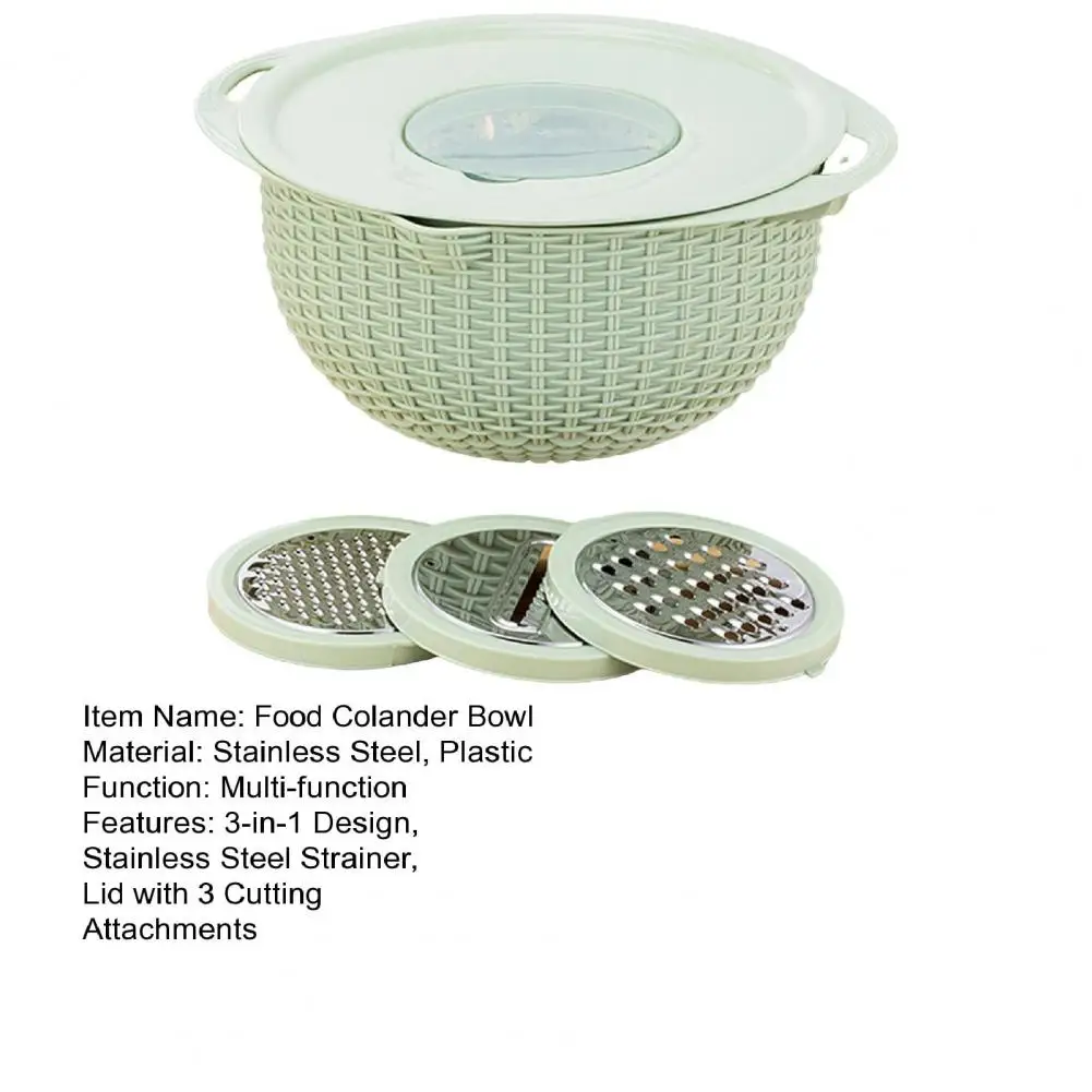 Food Colander With Mixing Bowl Stainless Steel Strainer Fruit Cleaner With 3 Cutting Blades Food Slicer Grater Kitchen Gadgets 5