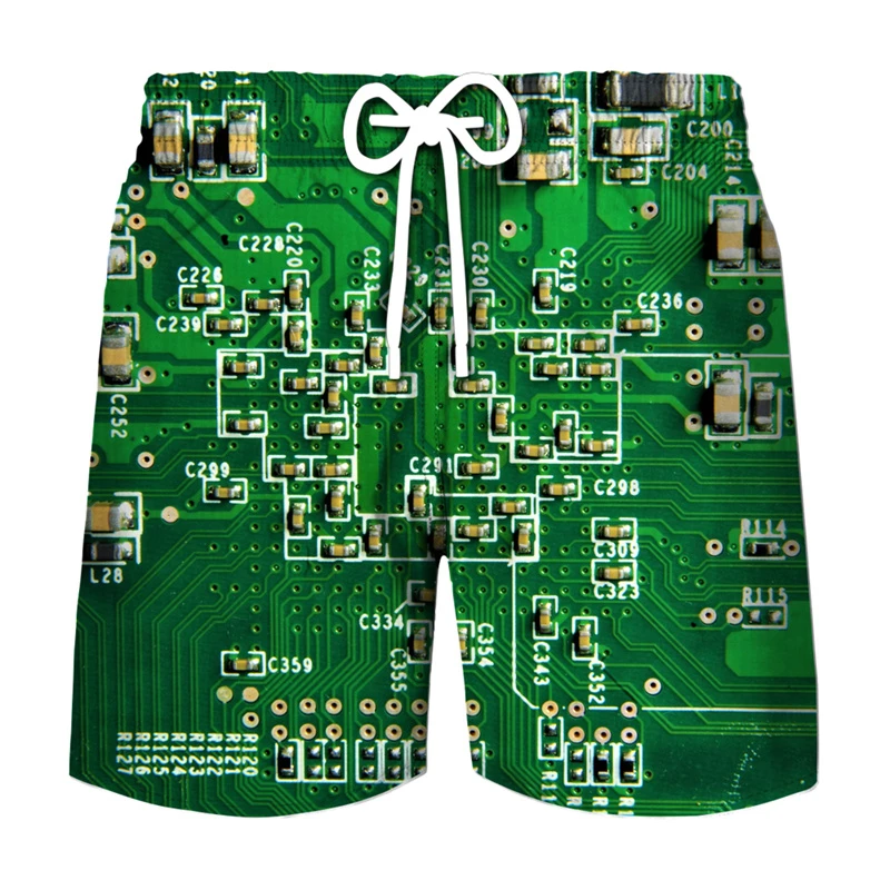 Circuit Board Graphic Shorts Pants Men Summer Hawaii Beach Shorts 3D Printing Electronic Chip Cool Swimsuit Gym Surf Swim Trunks 5