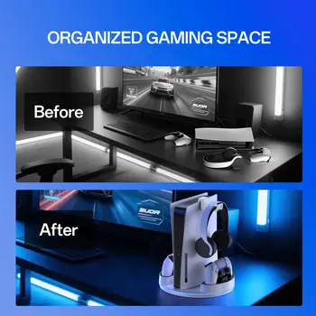 NEWDERY PS5 Charging Station for PlayStation 5/PS5 Slim/ PS5 Pro Disc & Digital Version Controllers With Adjustable RGB Light 6