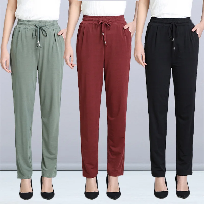 Middle Aged Women's Pants Summer Thin High Waist Straight Pants Bottoms Female Casual Loose Woman Trousers 4XL 5XL