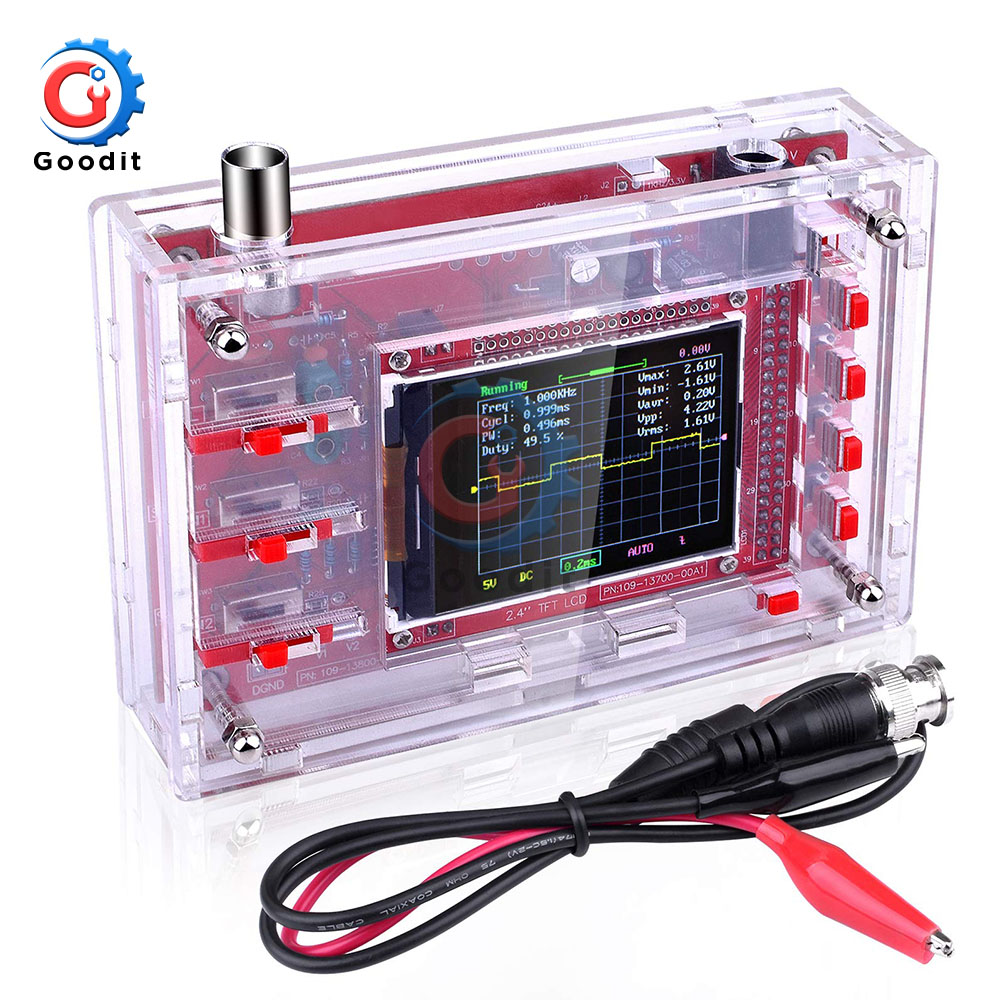 DSO138 Fully Assembled Digital Oscilloscope 2.4 Inch TFT LCD Display with Alligator Probe Clip Acrylic Case Oscilloscope DIY Kit