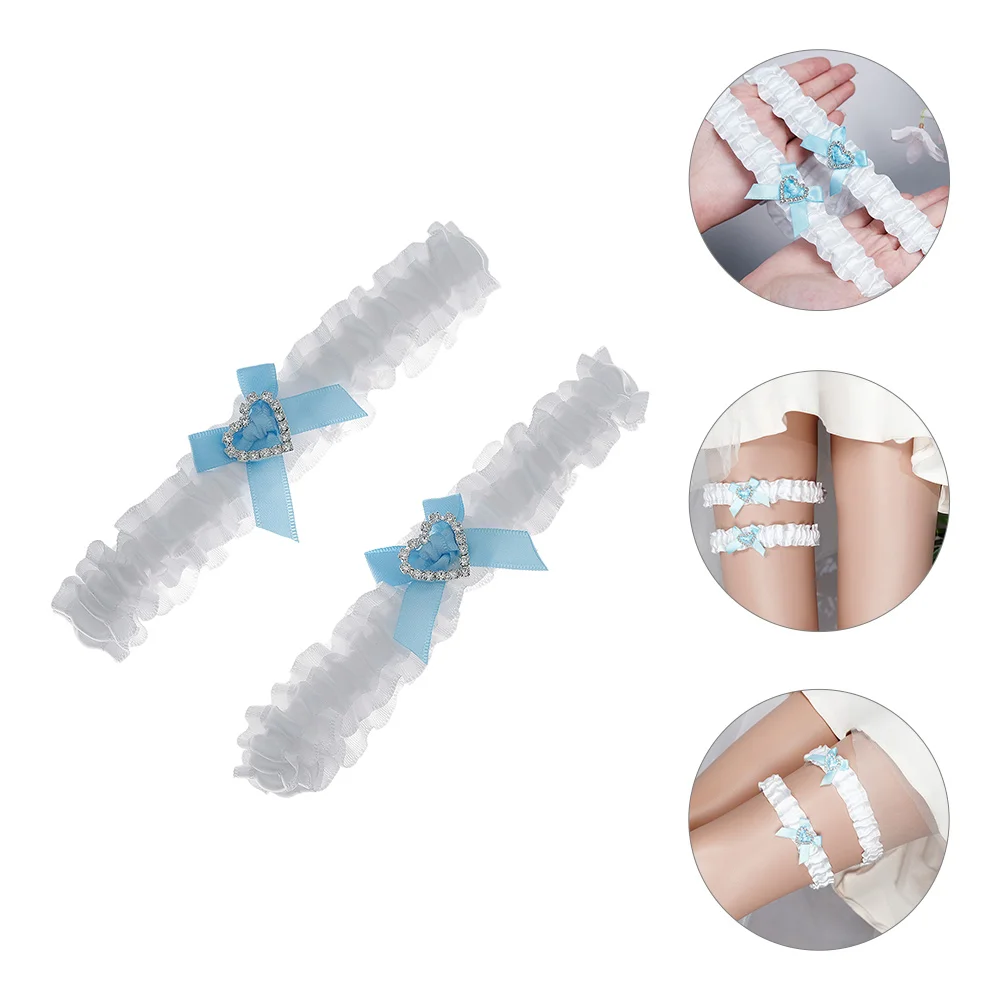 

2 Pcs Bridal Lace Legband Garter Accessories for The Bride Bow Tie Gift Blue Garters Wedding
