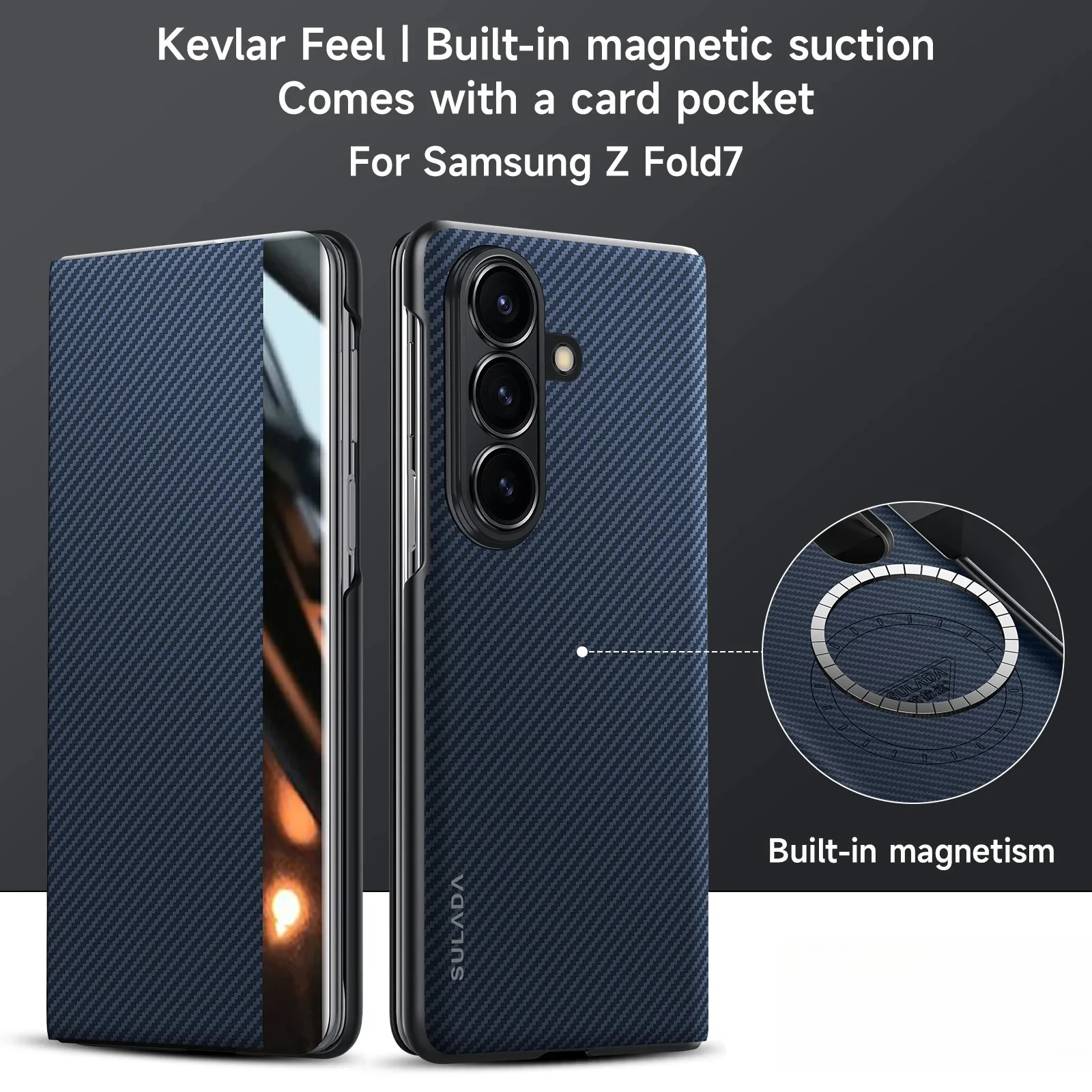 Carbon Fiber Pattern Leather Magsafe Magnet Case for Samsung Galaxy Z Fold 7 6 5 4 Business Window View Wireless Charging Cover | Gaffar India