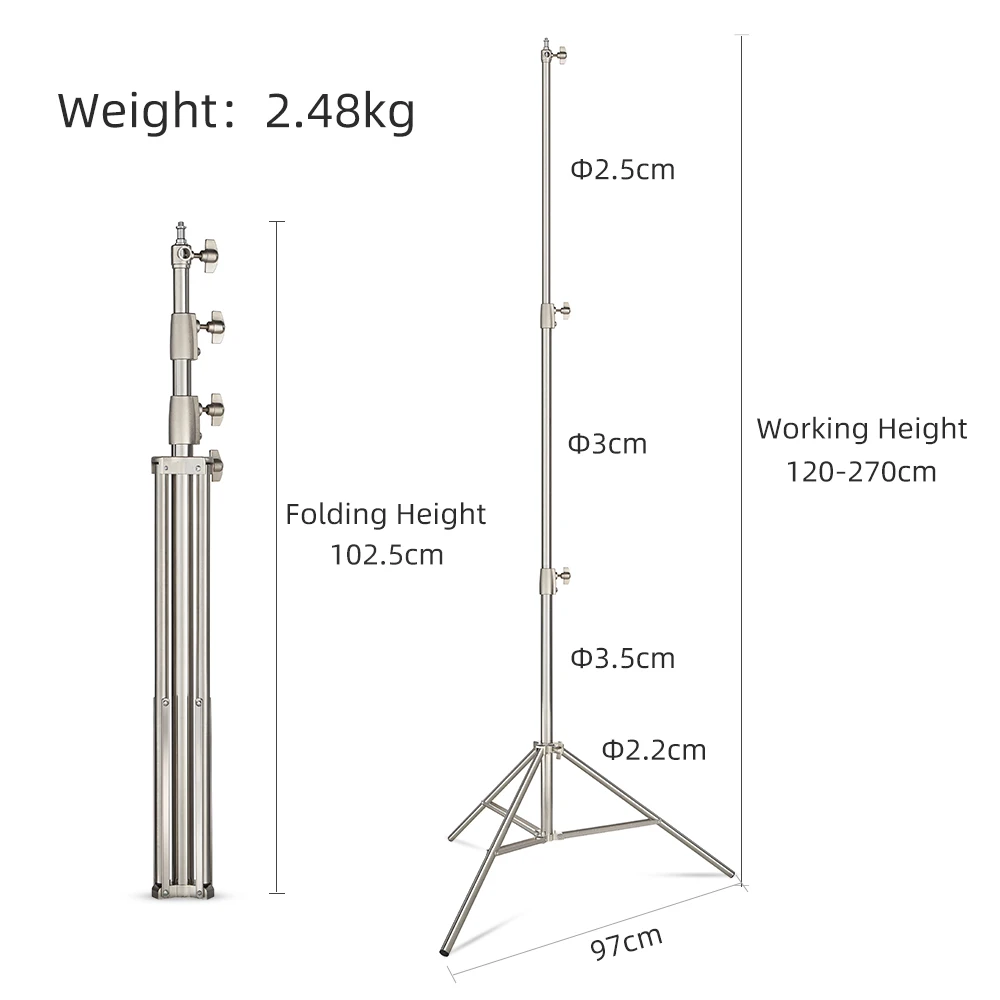 Stainless Steel 2.7M Heavy Duty Light Stand Tripod with for Photo Studio Softbox Video Flash Umbrellas Reflector Lighting