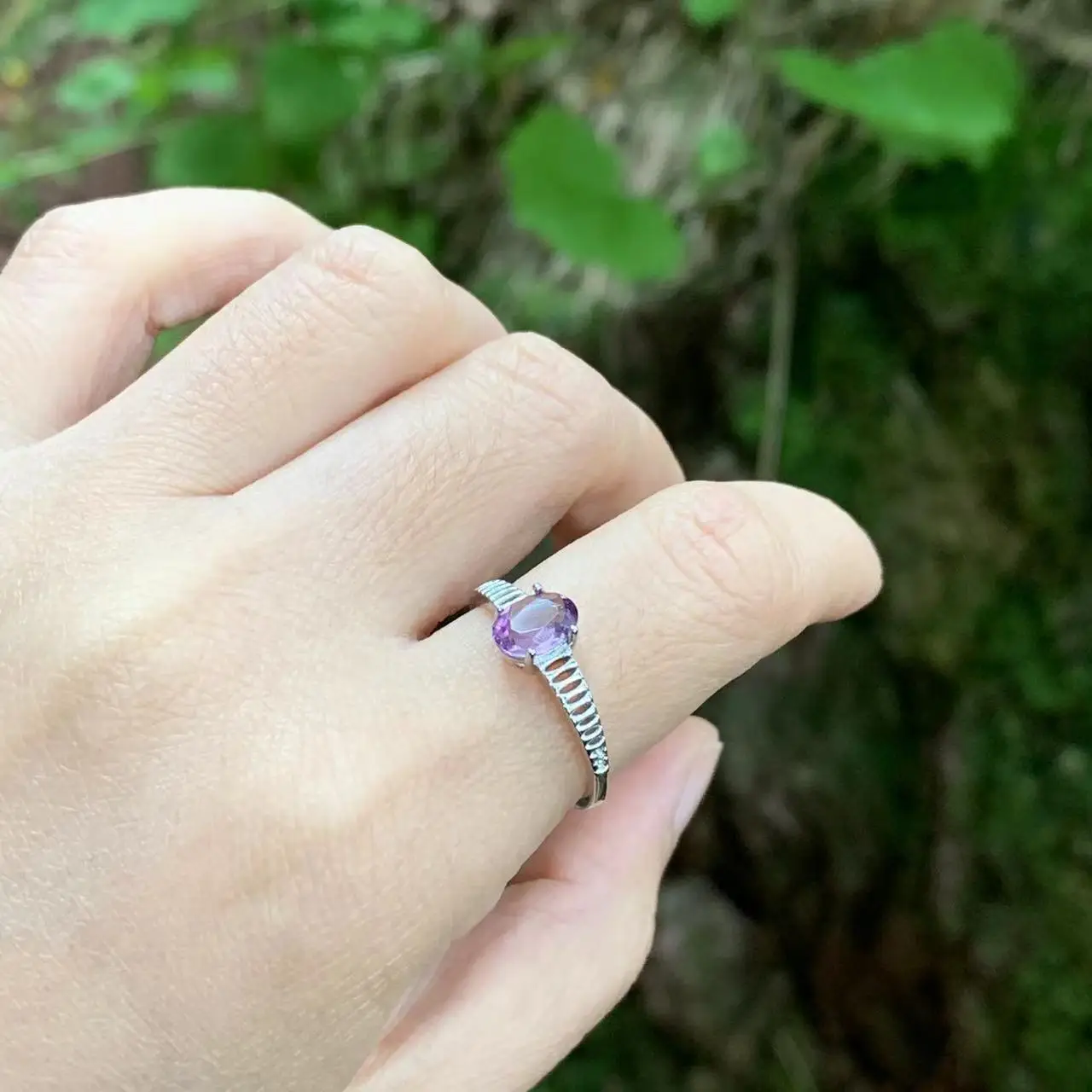 Natural Amethyst  Ring Adjustable Female Heart ring Jewelry for Women Gift Wholesale High Quality Vintage Fine