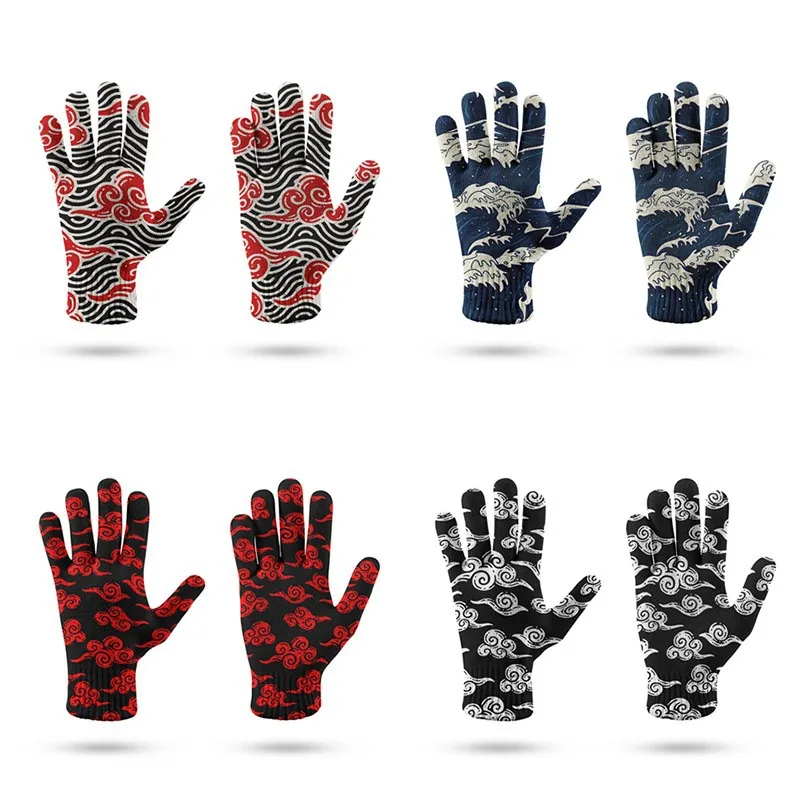 

Anime Ninja Red Cloud Akatsuki Cosplay Touch Screen Printed Gloves Knitted Non-Slip Gloves Winter Thermal Gloves Accessories