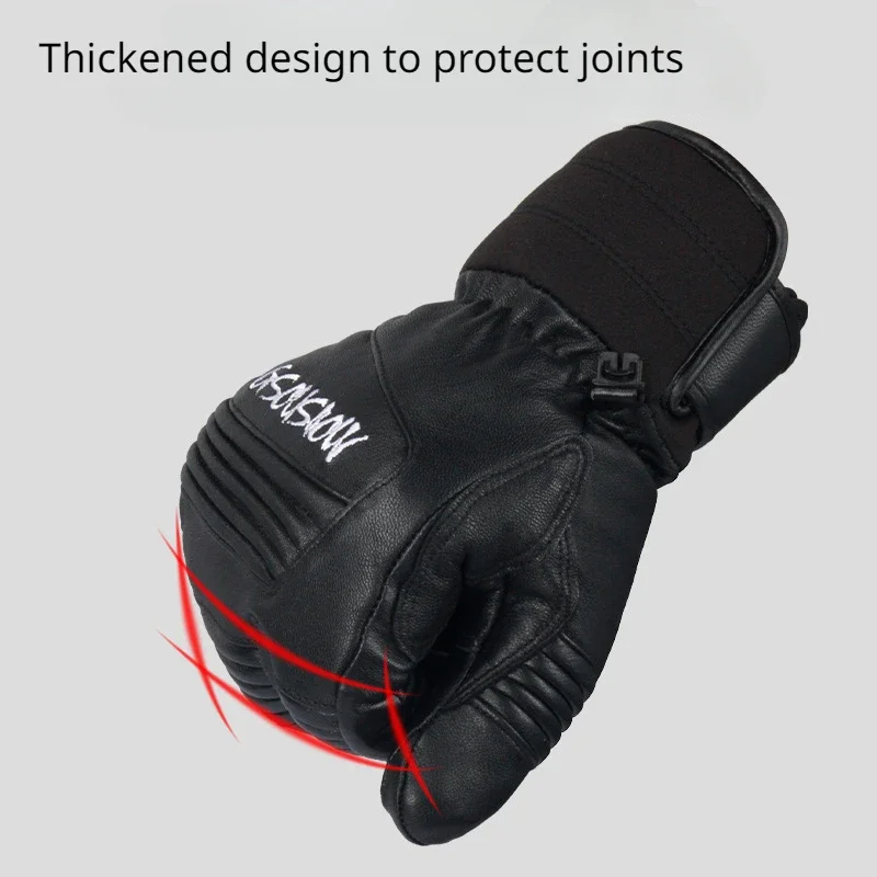 Three Fingers Sheepskin Winter Ski Gloves Women Windproof Waterproof Warm Durable Thickened Men Outdoor Sports Cycling Gloves 3