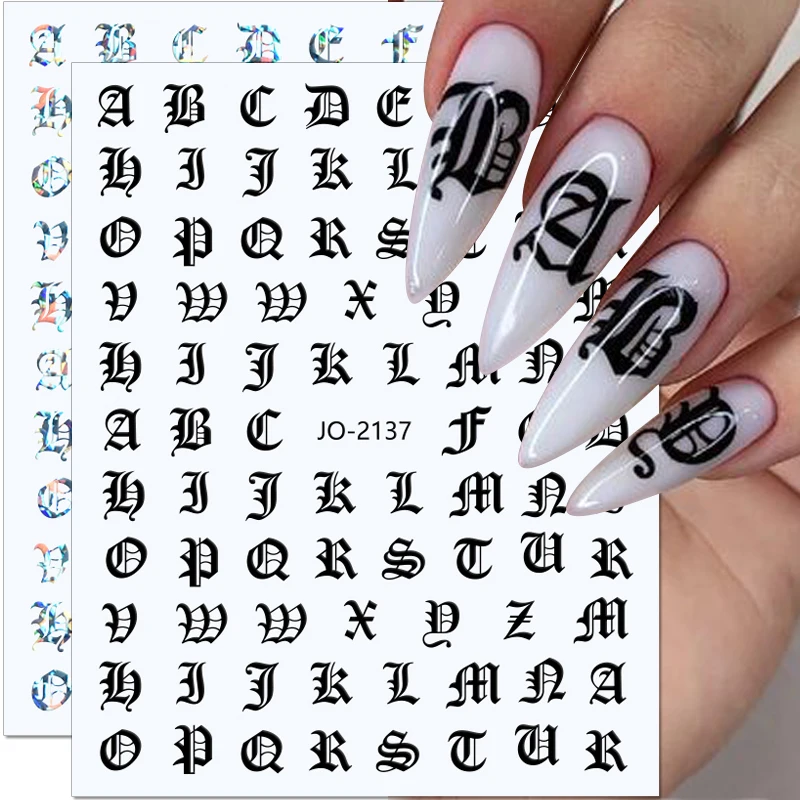 Nail Art Stickers Alphabet Sticker Letter Stickers Transfers Black Old  English Font Letter Goth Gothic Nail Sticker Decoration - Stickers & Decals  - AliExpress