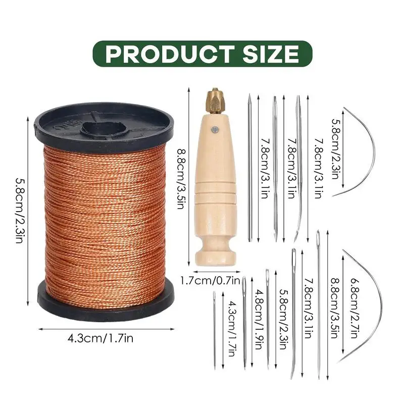 Kit De Couture Cuir 23 Pièces - Aiguilles Grosses Chas, Fil Ciré, Alênes - Pour Réparation Et DIY