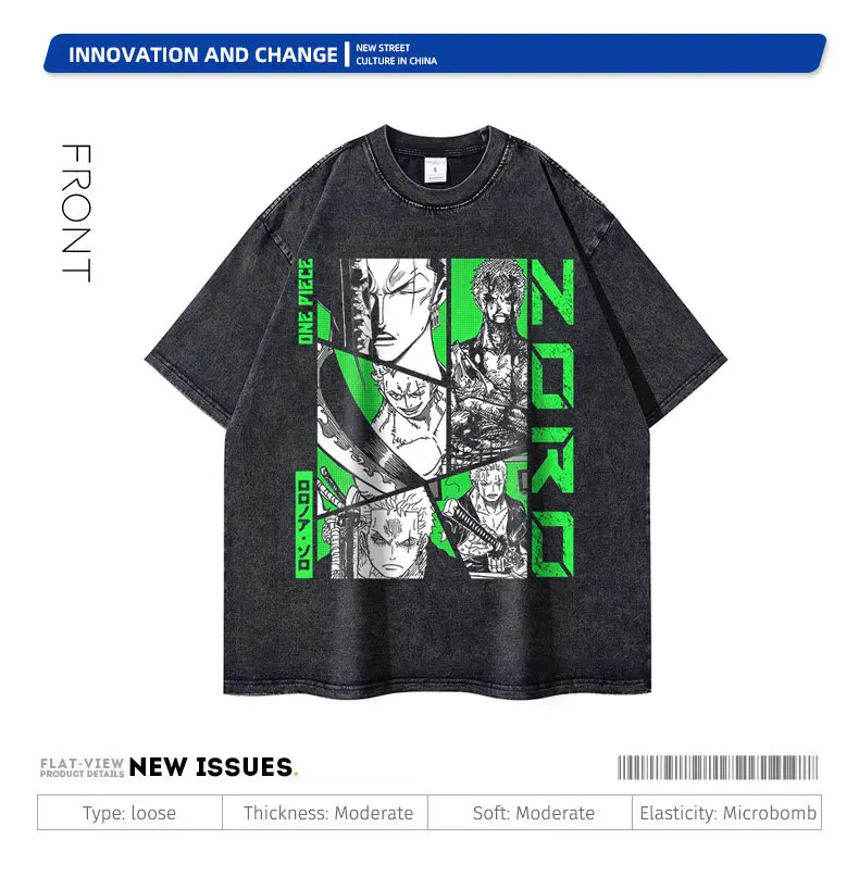 Bilibili Roronoa Zoro T-shirts Vintage Washed Anime One P