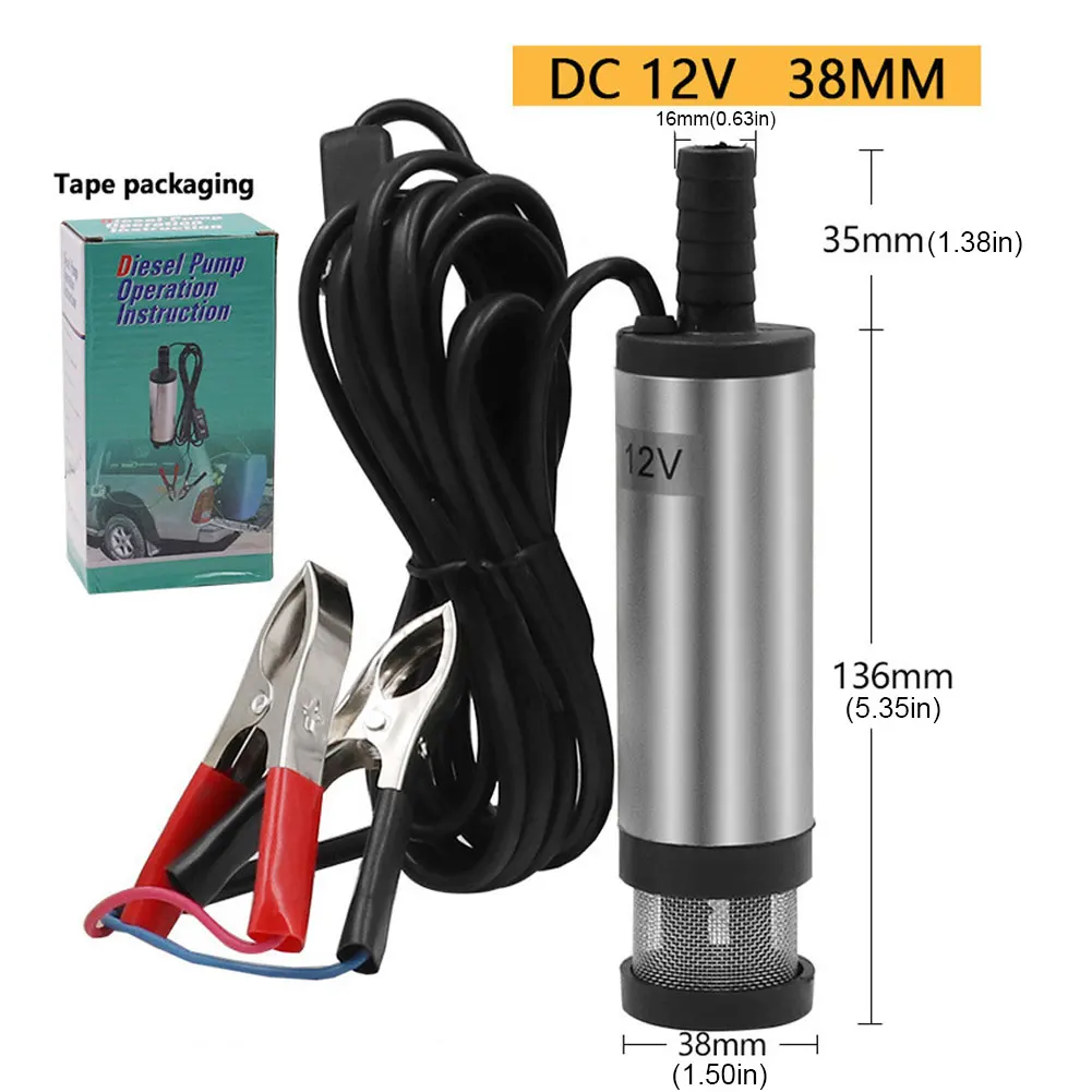 DC 12V Diesel Pump Stainless Steel Submersible Pump with Clip Mini Water Extractor Electric DC Fuel Pump for Car Motorbike Boat
