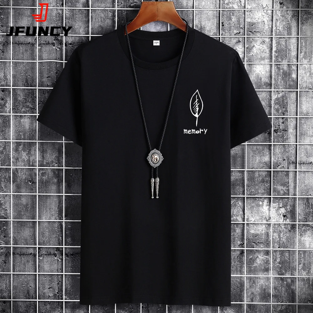 

JFUNCY S-6XL Oversize Men Cotton Tee Tops Summer Short Sleeve Men's T-shirt Leaf Print Male Casual Tshirt Graphic T Shirts