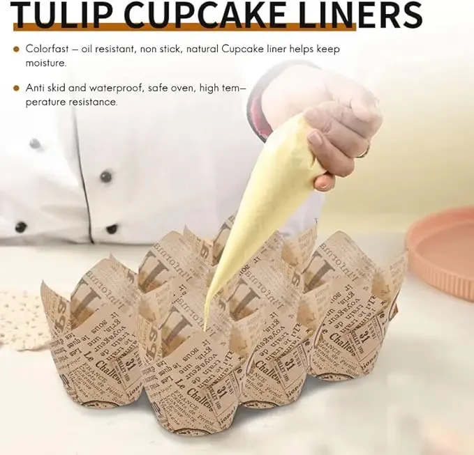 50 Stück Backförmchen im Zeitungsstil, Cupcake-Liner, Cupcake-Wrapper, Molde Cupcake-Papierbecher, Backgeschirr-Werkzeug für Hochzeit, Geburtstag, Party – Detail 3