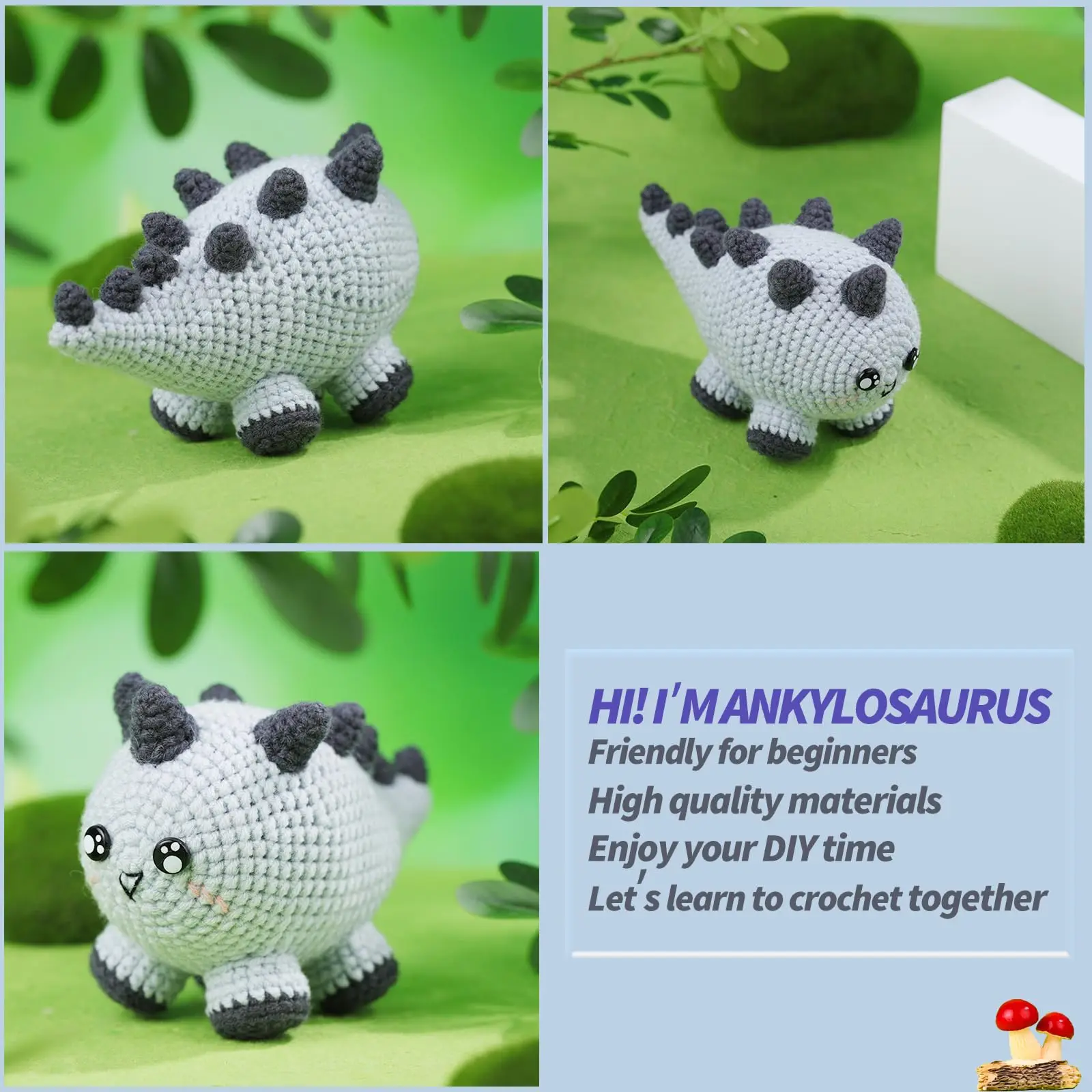Dinosaur Crochet Kit for Beginners,Crocheting Starter Knitting Kit with Step-by-Step Instructions and Video Tutorials