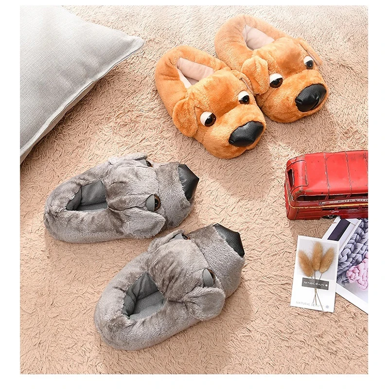 Cute Fluffy Dog Slippers Women\'s 3D Animal Home Fur Loafer Unisex Mules Shoes New Indoor Slippers Family Matching Shoes Puppy