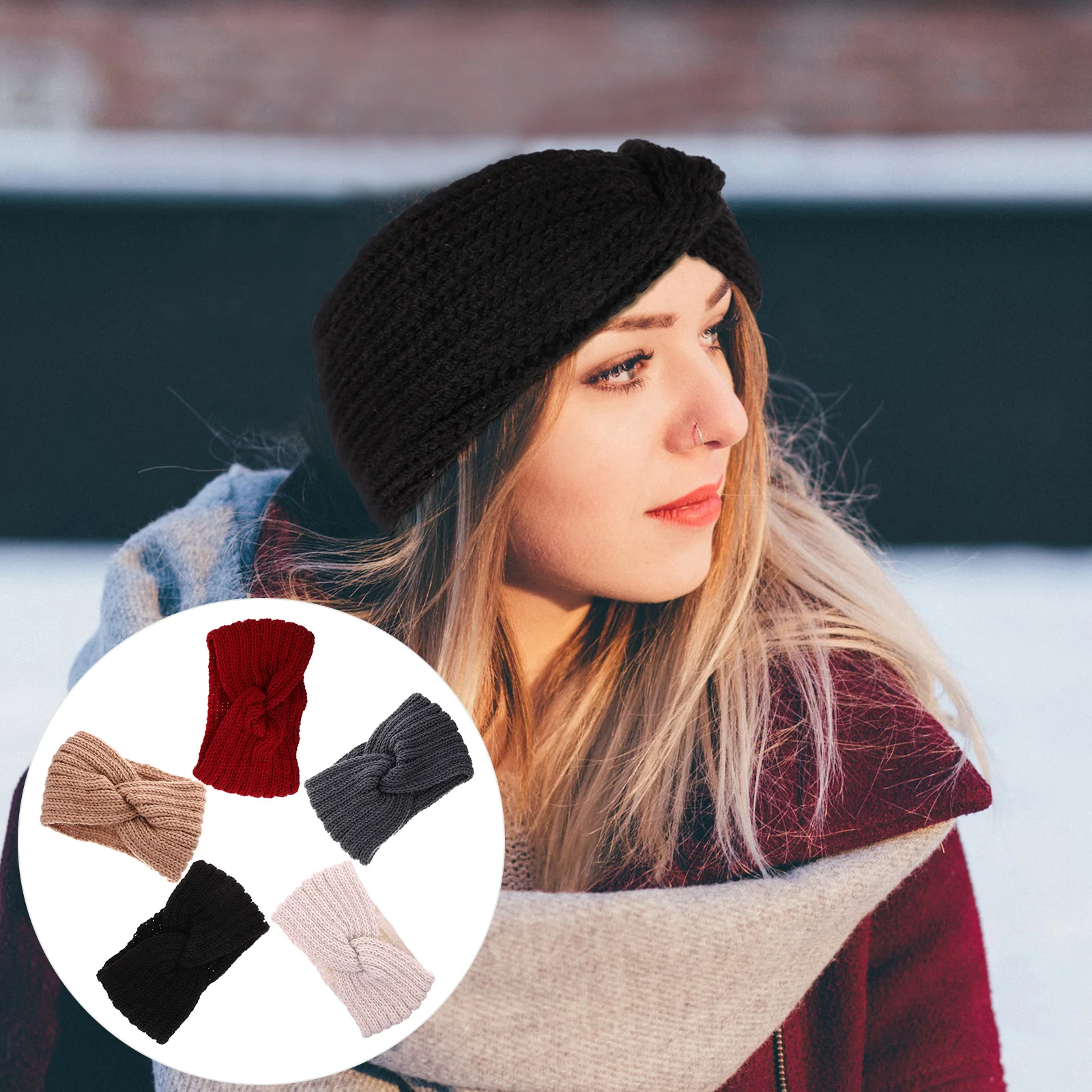 

5 Pcs Knitting Cross Wool Warm Crochet Headband Women Hairband Braided Tie Headgear Knitted Yarn Women's