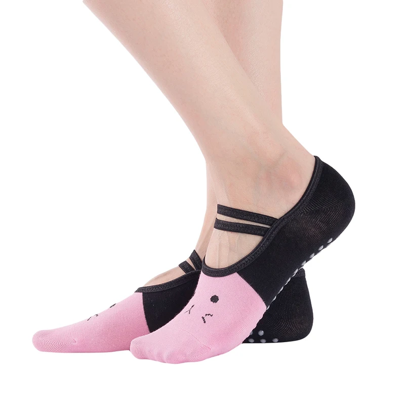 

Yoga Socks With Grips For Women Sportneer Workout Barre Pilates Socks With Straps Cute Cartoon Cat Sock Slippers
