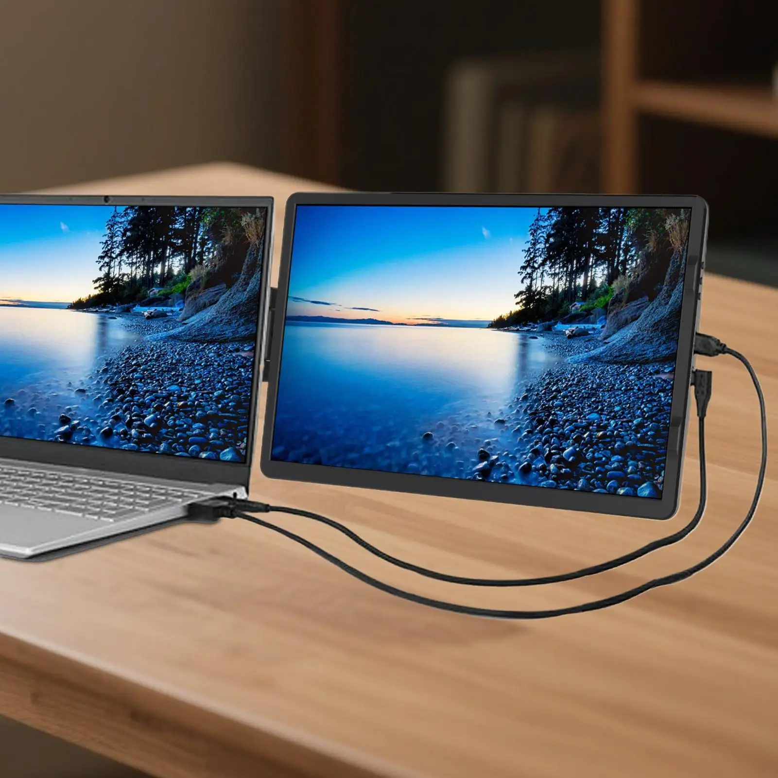 Laptop Monitor Extender 14.1 Inch Additional Screen 1080P Rotatable Laptop Monitor With 2 Ports For Travel Conference Desk Home