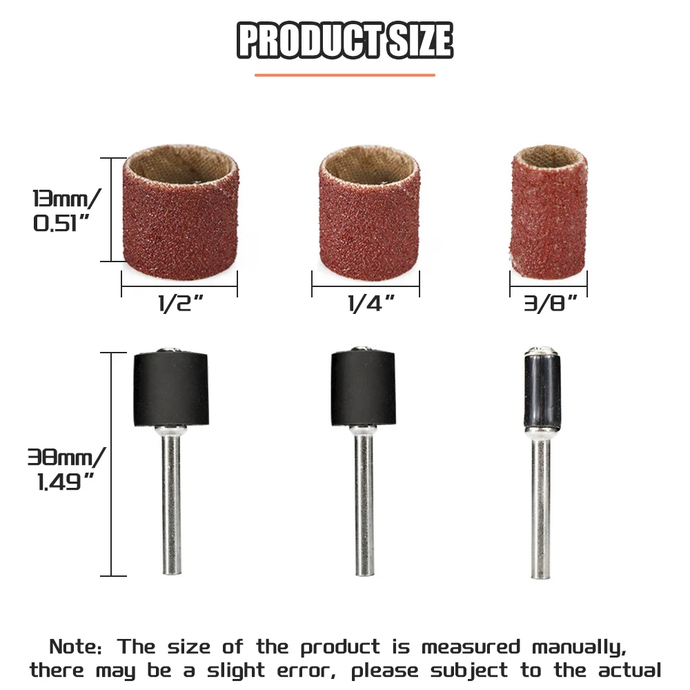 Dremel Sanding Drums Kit Sand Band 1/2 1/4 3/8 Inch Sand Mandrels Drum 120  Grit for Woodworking Nail Drill Rotary Abrasive Tools