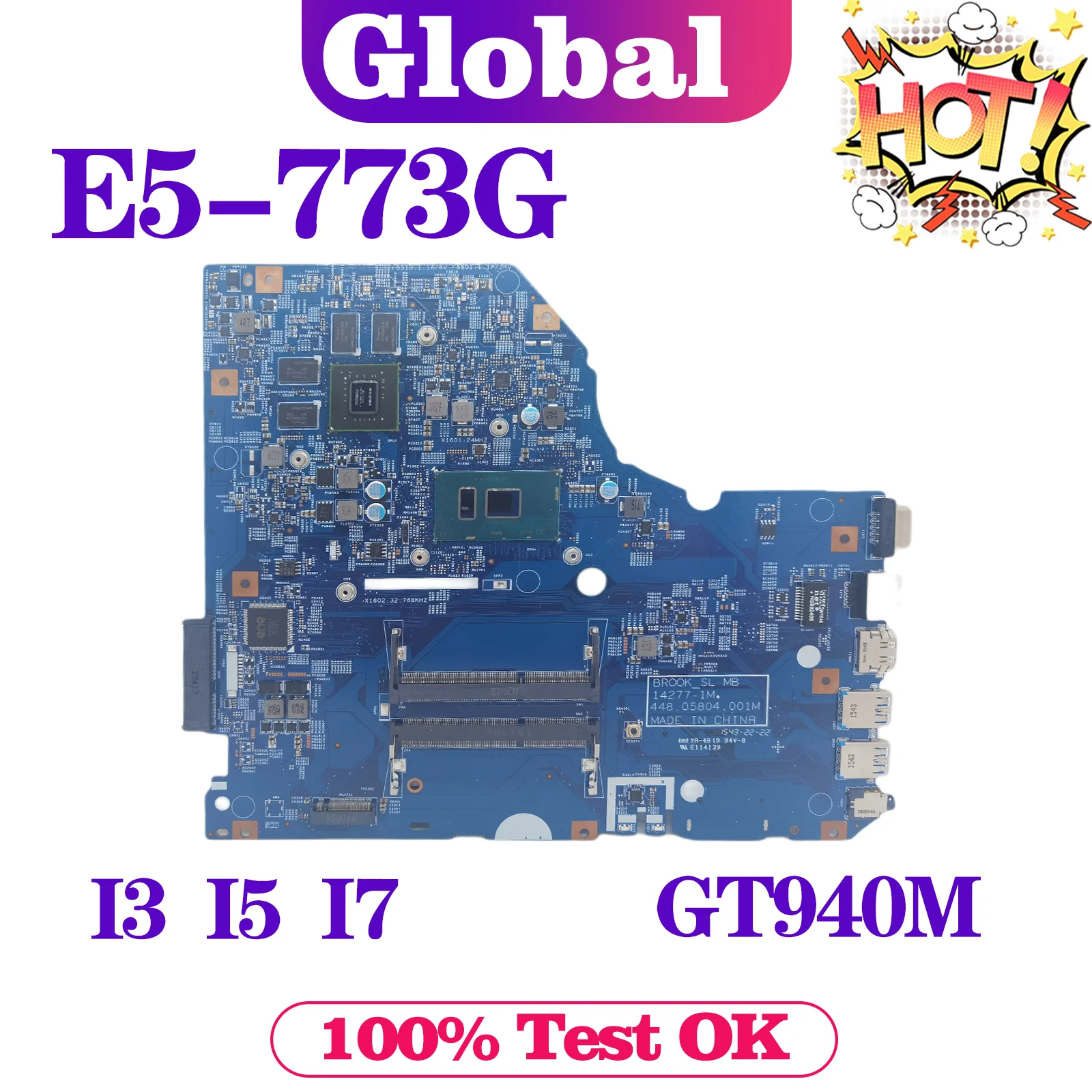 

KEFU Notebook Mainboard For Acer E5-773G E5-773 BROOK_SL 14277-1M Laptop Motherboard i3-6100U i5-6200U i7-6500U GT940M/2G DDR3