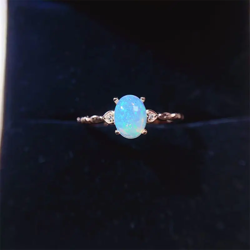 925 Silver Natural Opal Blue Ring Line Newest Fashion Ladies Gem Jewelry Rings Sterling Silver