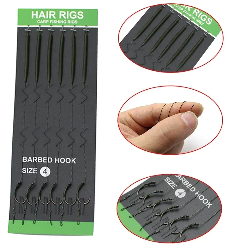 6 Terminali Hair Rigs Per Pesca Alla Carpa - Ganci Curvi Con Barbetta, Girelle Anti-groviglio, Filo Intrecciato E Stopper, Misure 2# 4# 6# 8#